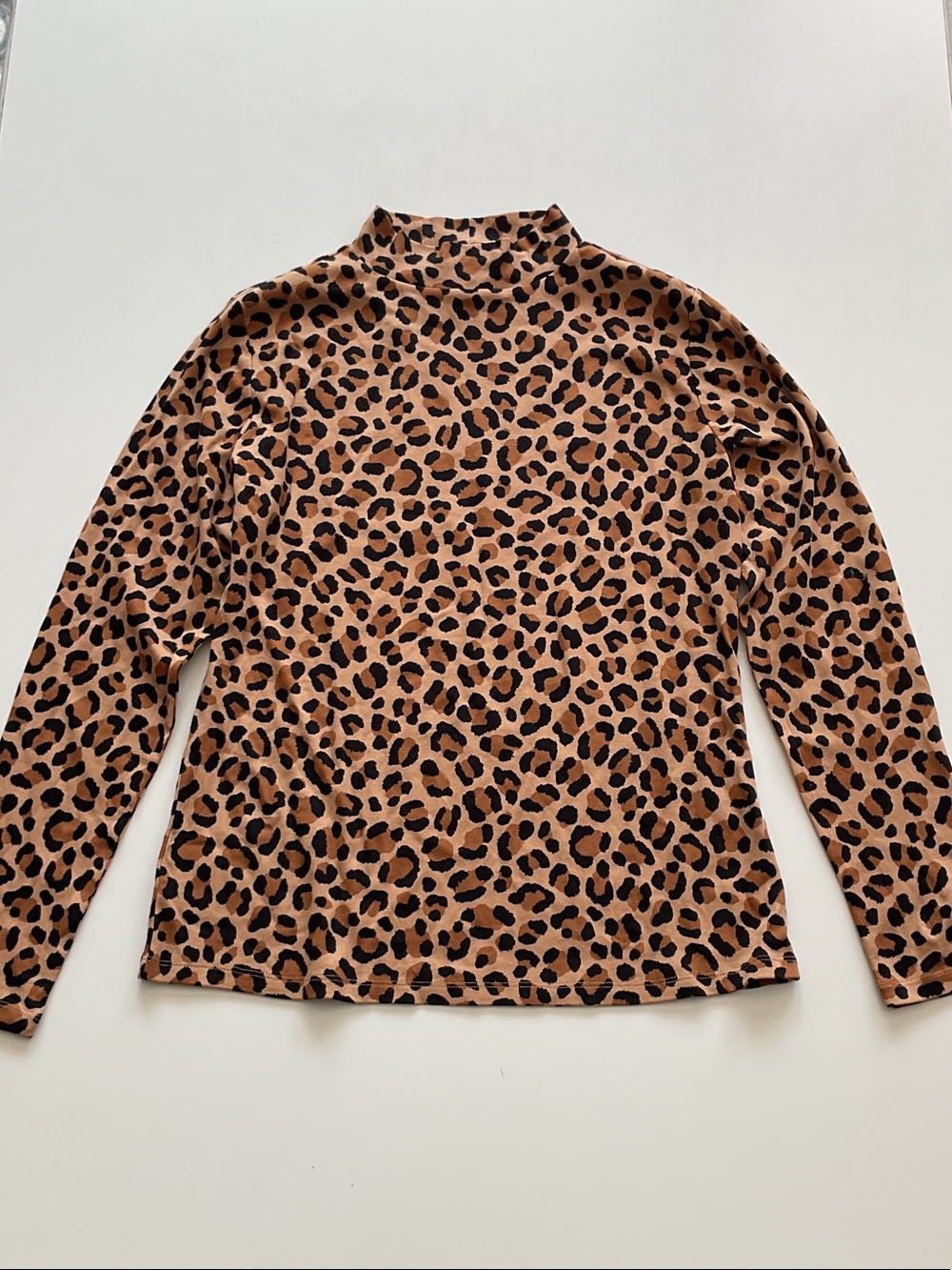 Ann Taylor Leopard Print Long Sleeve Cotton Mock Neck Top - Brown & Black